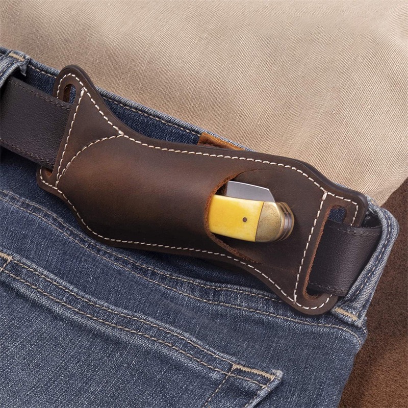 Edc Carry Belt Leather - Funda/Bolsa de Cuero Genuino para Cuchillo